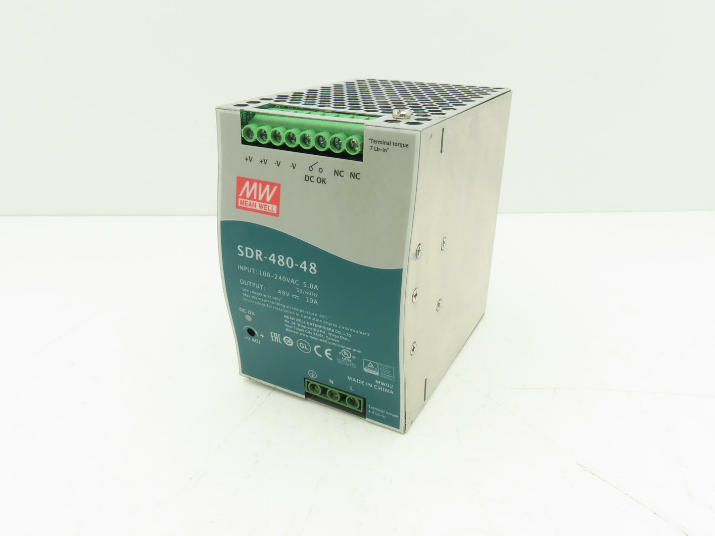 Mean Well SDR-480-48 PLC DIN Rail Power Supply 48VDC 10A 100-240V