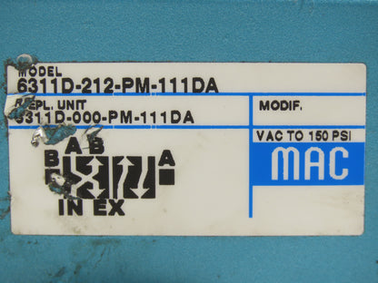 MAC 6311D-212-PM-111DA Pneumatic Solenoid Valve 120V 3/8"NPT Manifold *Read