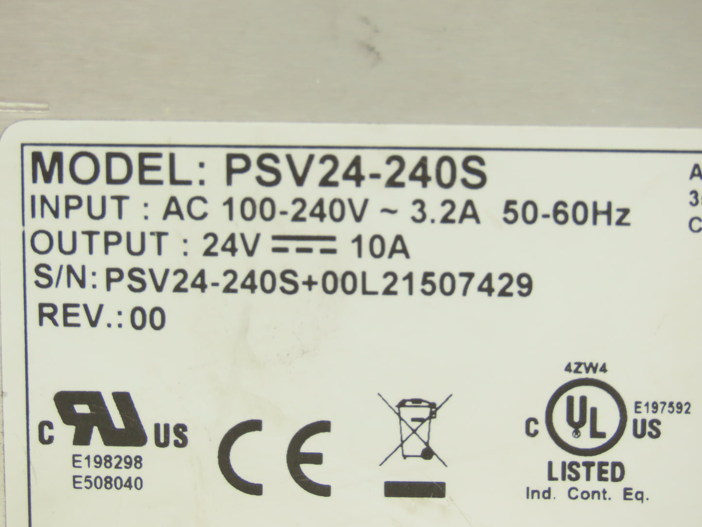 Rhino PSV24-240S PLC Power Supply 24VDC 10A 100-240V 1PH