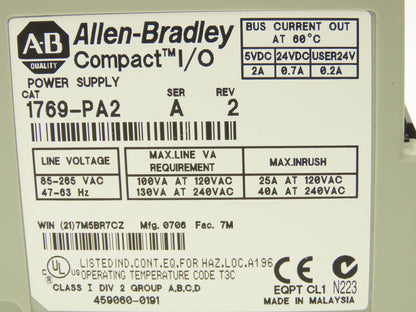 Allen Bradley 1769-PA2 Compact I/O Power Supply Series A Rev 2 with End Cap