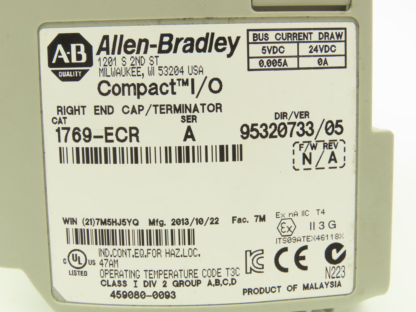Allen Bradley 1769-PA2 Compact I/O Power Supply Series A Rev 2 with End Cap