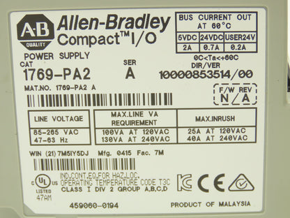 Allen Bradley 1769-PA2 Compact I/O Power Supply Series A w/Terminator End Cap