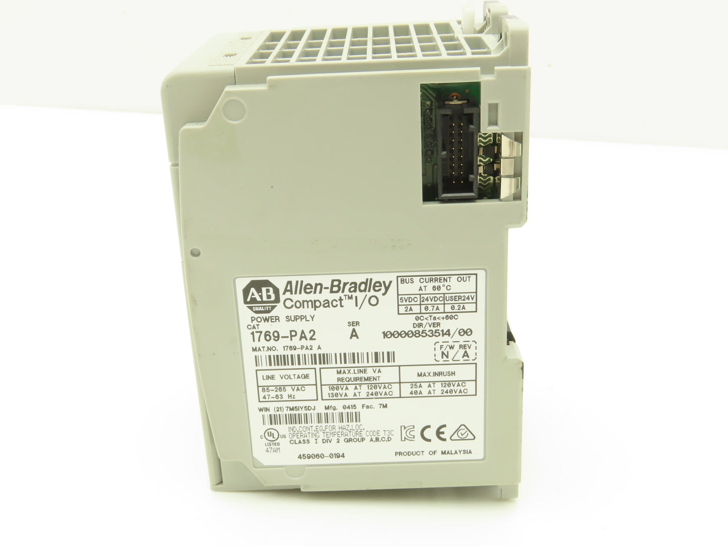 Allen Bradley 1769-PA2 Compact I/O Power Supply Series A w/Terminator End Cap