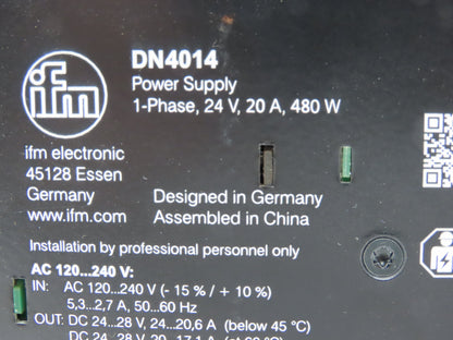 IFM DN4014 PLC Power Supply PSU 24VDC 20A 480W 100-240V