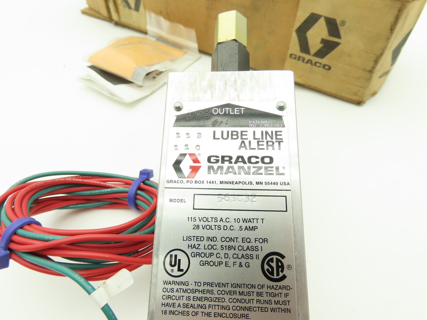Graco 563032 Lube Line Alert Pump Alarm 1/8" NPT Oil 115 VAC 10W /28VDC .5A