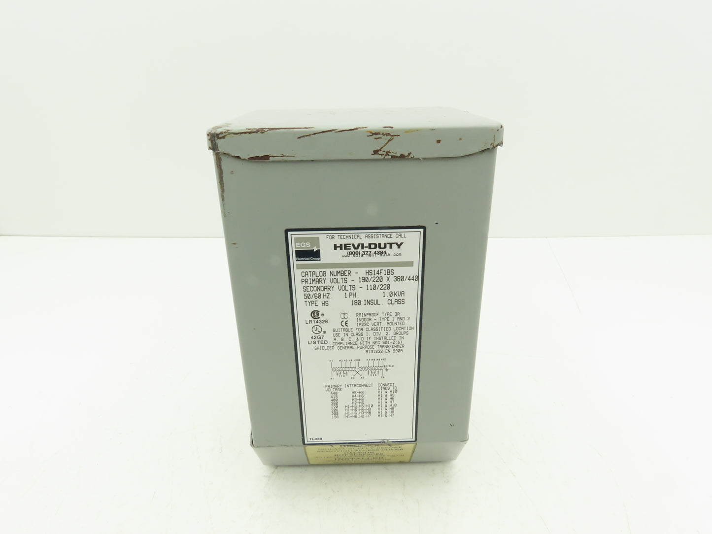 EGS Hevi-Duty HS14F1BS Transformer 1KVA HV: 190/220V x 380/440V LV: 110/220V 1PH