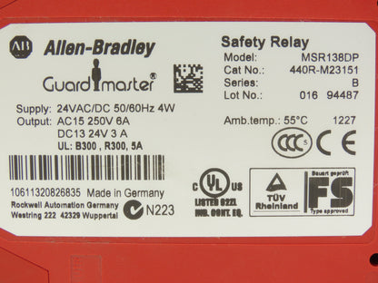 Allen Bradley MSR138DP 440R-M23151 Safety Relay Guardmaster Lot of 4
