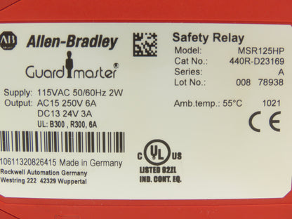Allen Bradley 440R-D23169 Guardmaster MSR125HP Safety Relay Unit 24VDC Ser A
