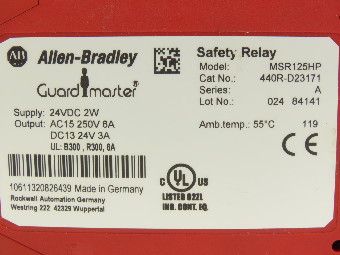 Allen Bradley 440R-D23171 Guardmaster MSR125HP Safety Relay Unit 24VDC Ser A