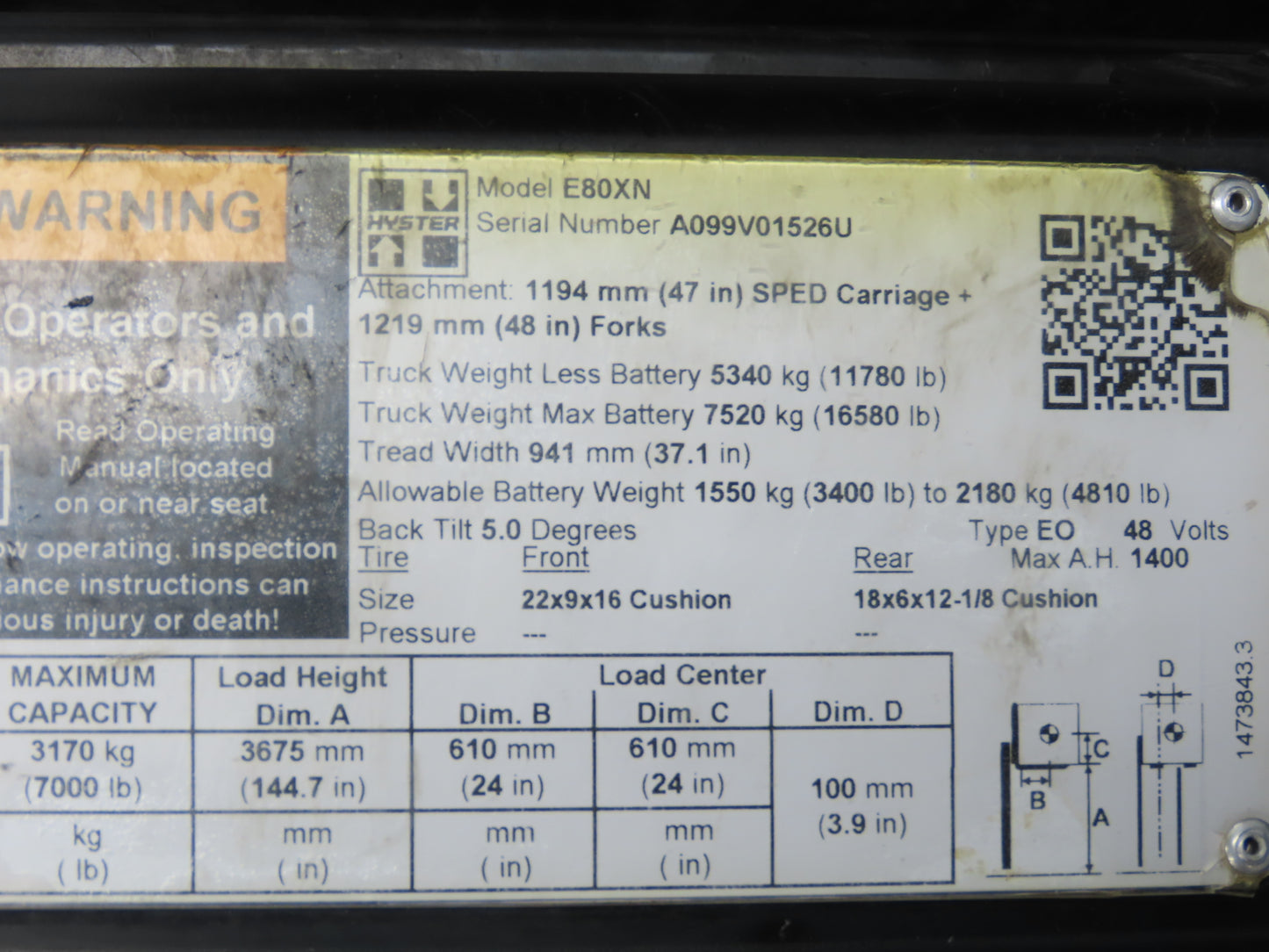 Hyster 8536820 Forklift Control Module Rev 21 Off E80XN READ