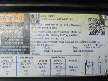 Hyster 8536820 Forklift Control Module Rev 21 Off E80XN READ