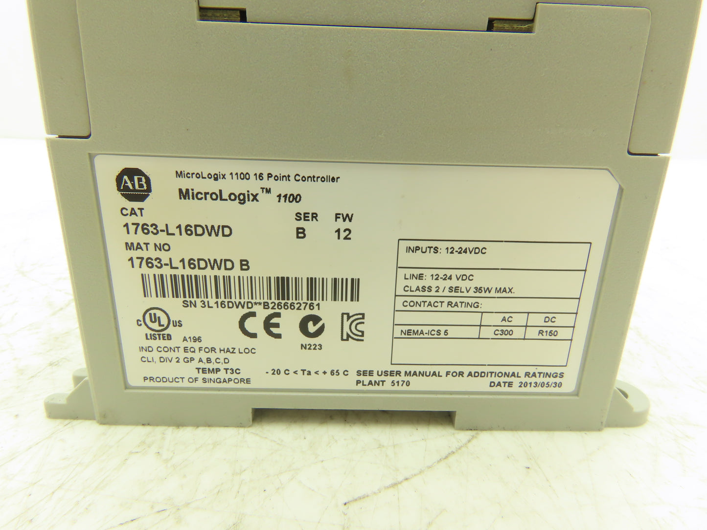 Allen Bradley 1763-L16DWD PLC MicroLogix 1100 16 Point Controller Ser B FW 12