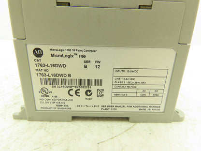 Allen Bradley 1763-L16DWD PLC MicroLogix 1100 16 Point Controller Ser B FW 12