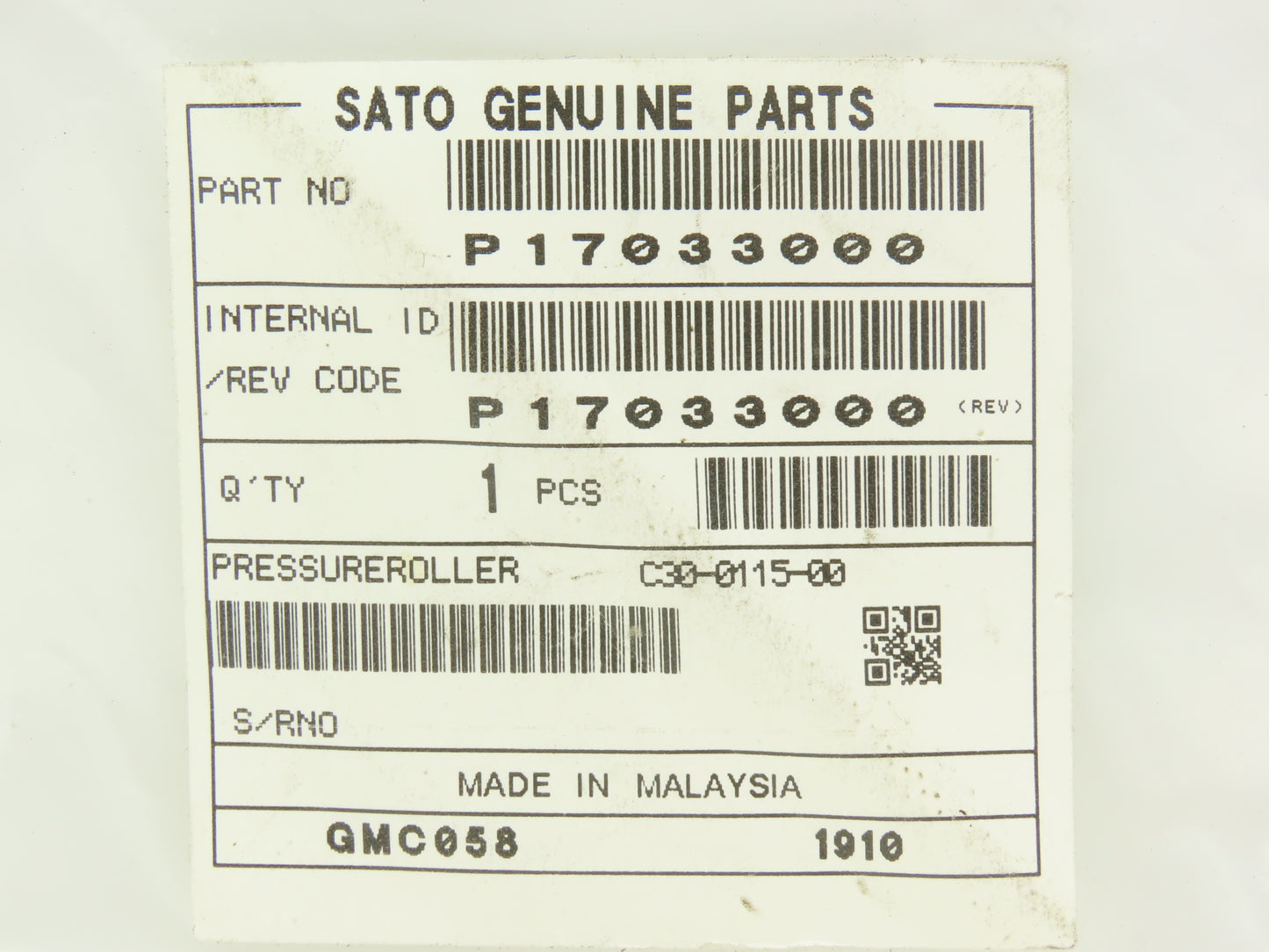 Sato P17033000 Pressure Roller 8408S Label Printer Engine Part