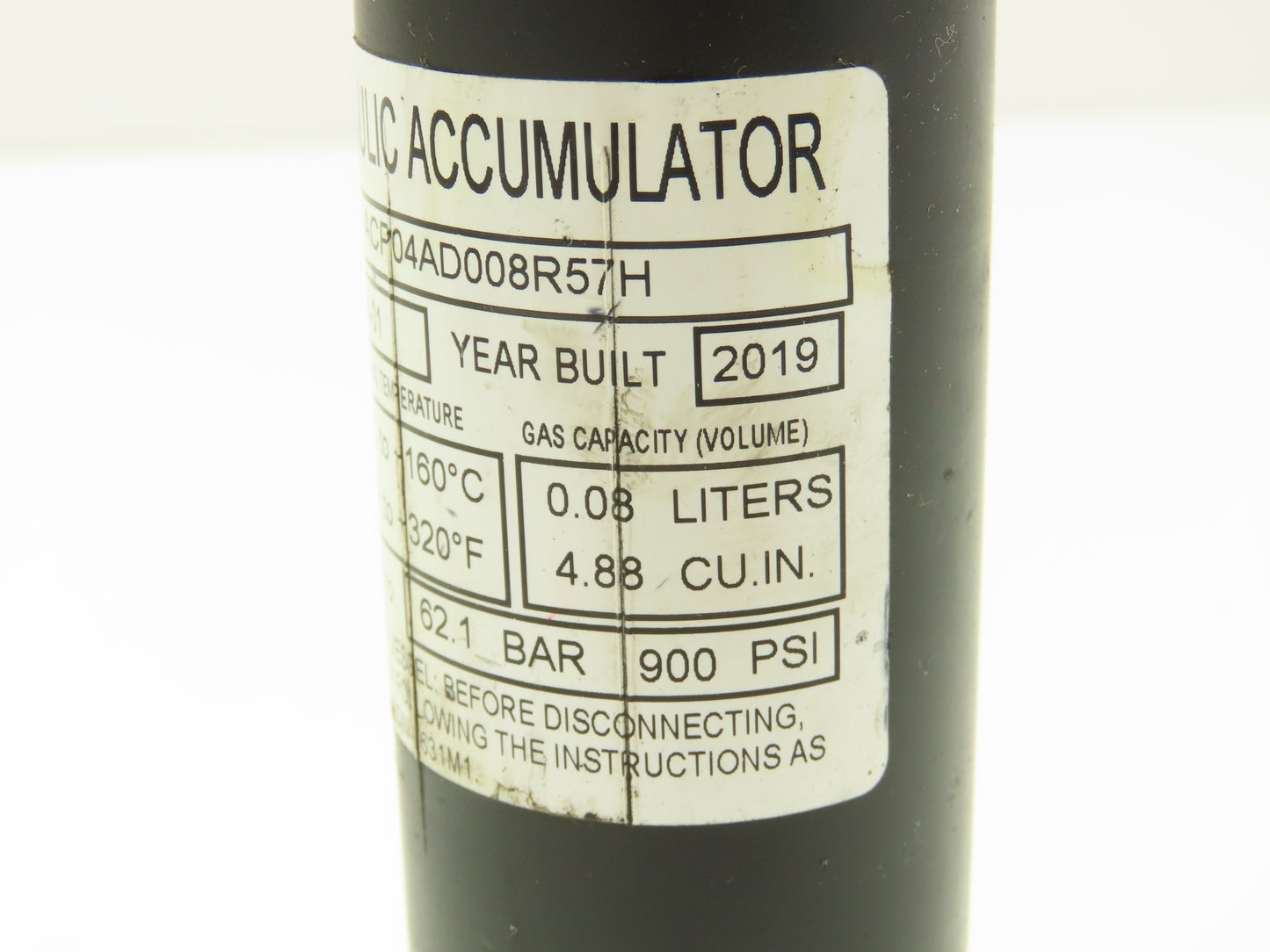 Parker ACP04AD008R57H Forklift Hydraulic Accumulator 900 PSI Off Hyster E80XN
