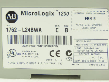 Allen Bradley 1762-L24BWA MicroLogix 1200 PLC Controller I/O Module Ser C Rev B