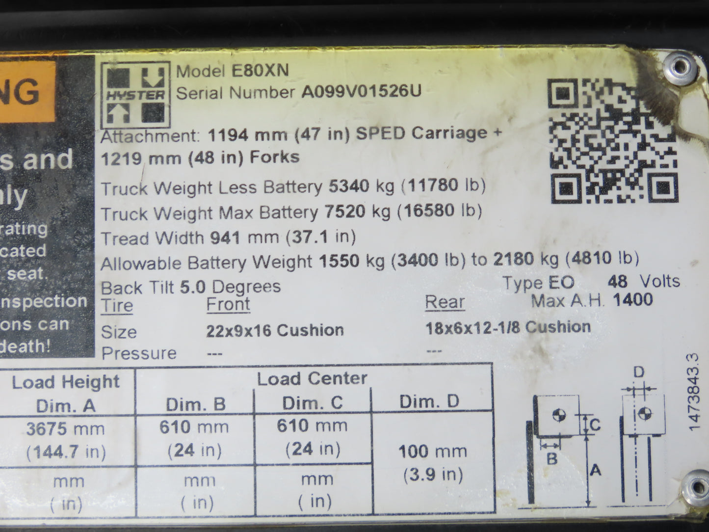 Hyster 8539580 Forklift Display Controller Module W/Key Off E80XN READ