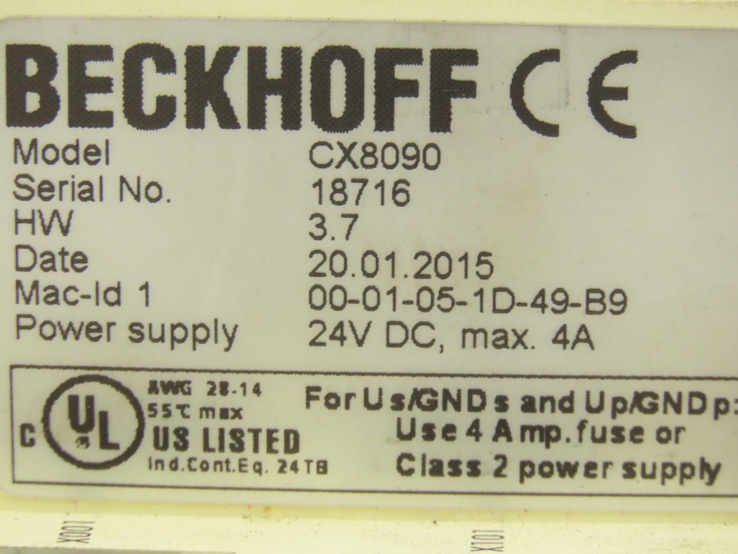 Beckhoff CX8090 Embedded PC Arm 9 Ethernet Switch 24V Digital Input
