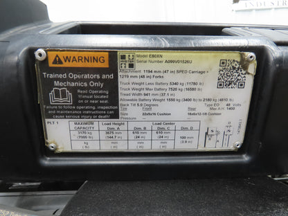 Hyster E80XN Forklift Mast Class IV 2 Stage 4 Lever 144.7" Lift 7000lb READ