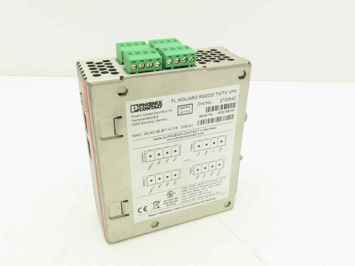 Phoenix Contact FL MGUARD RS2000 TX/TX VPN PLC Remote Router Module