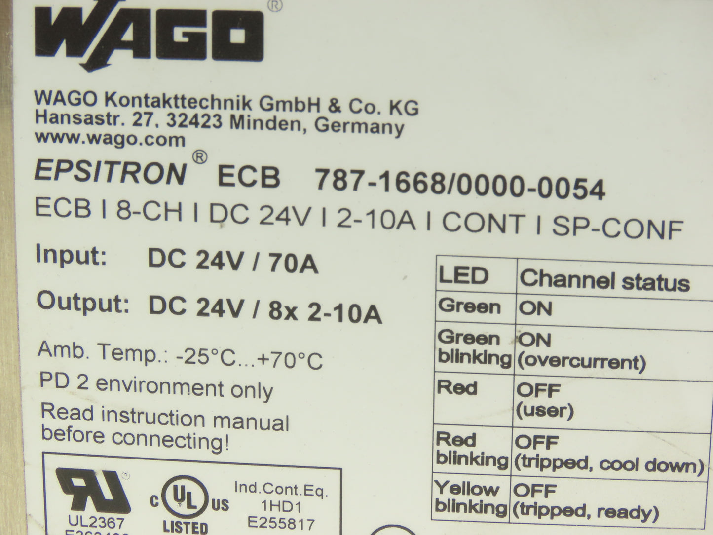 Wago 787-1668/0000-0054 Epsitron ECB 8-Channel Electronic Circuit Breaker
