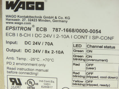 Wago 787-1668/0000-0054 Epsitron ECB 8-Channel Electronic Circuit Breaker