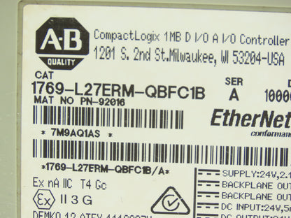 Allen Bradley 1769-L27ERM-QBFC1B CompactLogix 1MB L2 Ethernet Controller Ser A