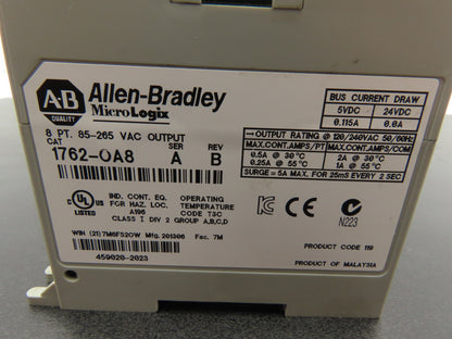 Allen Bradley 1762-OA8 MicroLogix 1200 8Pt Output Module 85-265VAC Ser A Rev B