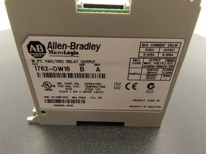 Allen Bradley 1762-OW16 MicroLogix 1200 16 Pt. VAC/VDC Relay Output Ser B Rev A