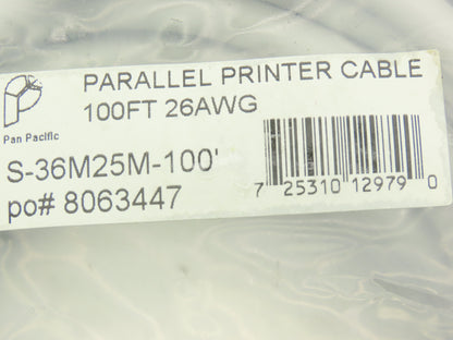 Pan Pacific S-36M25M-100' Parallel Printer Cable IEEE-1284 DB25M/CN36M 100Ft