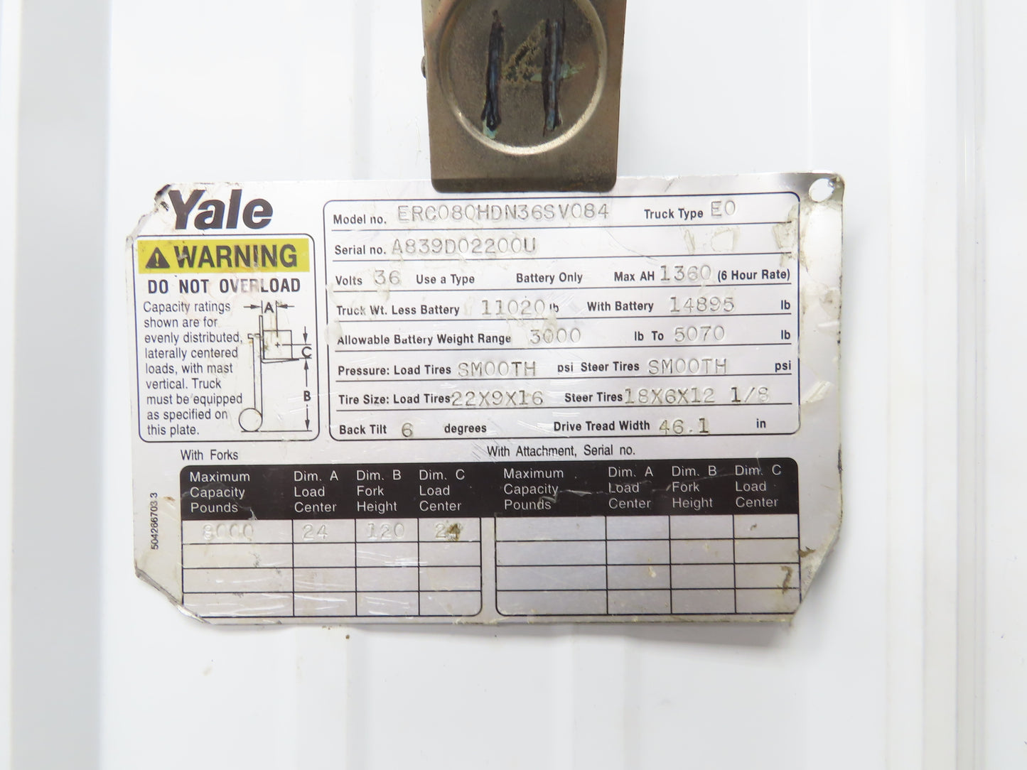 Yale 8500801 Forklift Mast 2 Stage 2 Lever 120" Lift 8000lb Class 2 Off ERC080HD
