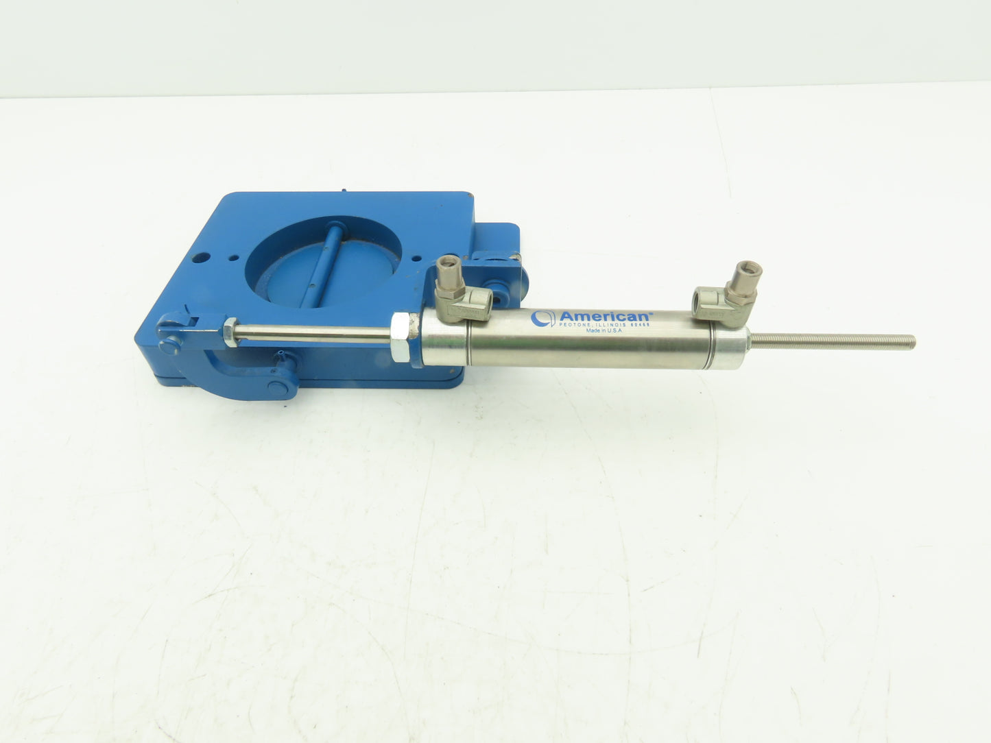 Steel Hopper Feed Bin Pneumatic Flap Gate 3"Opening 6-1/4"x7" Flange Blue