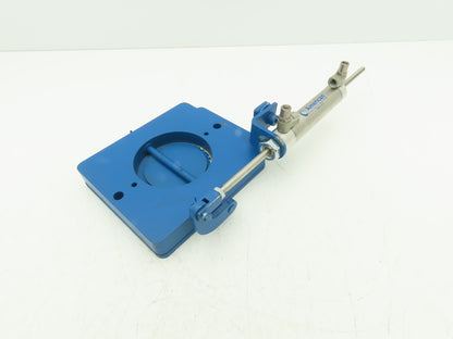 Steel Hopper Feed Bin Pneumatic Flap Gate 3"Opening 6-1/4"x7" Flange Blue