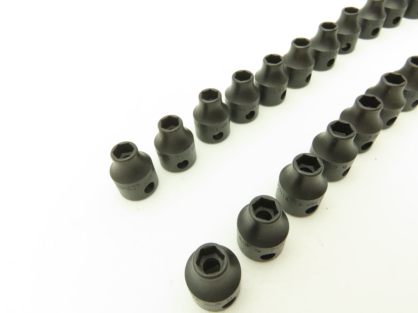 Williams 2M-607 IMP 3/8" Drive 7MM 6 Point Impact Socket Shallow Lot of 22