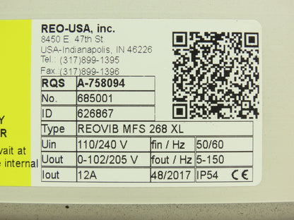 REO USA REOVIB MFS 268 XL Vibratory Conveyor Frequency Converter 110/240V