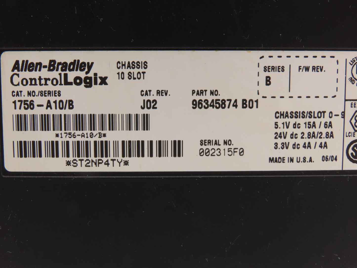 Allen Bradley 1756-A10 I/O 10 Slot Rack Chassis & Power Supply 1756-PA72