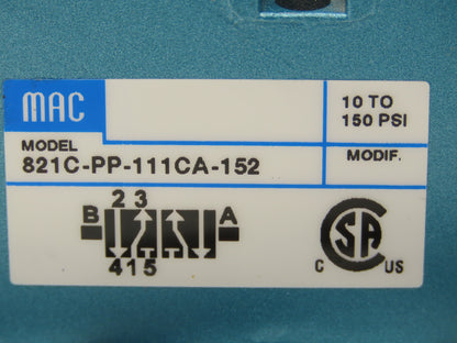 Mac 821C-PP-111CA-152 Double Solenoid Valve 5/2-Way 150psi 1/4"npt 120V
