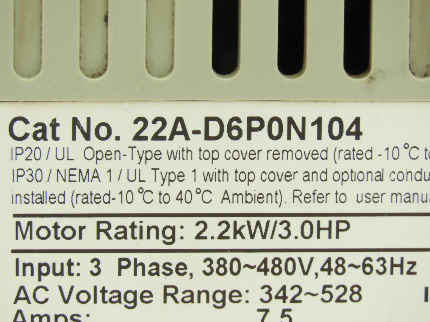 Allen Bradley 22A-D6P0N104 PowerFlex 4 AC Drive Variable Speed VFD 3Hp 480V 3PH