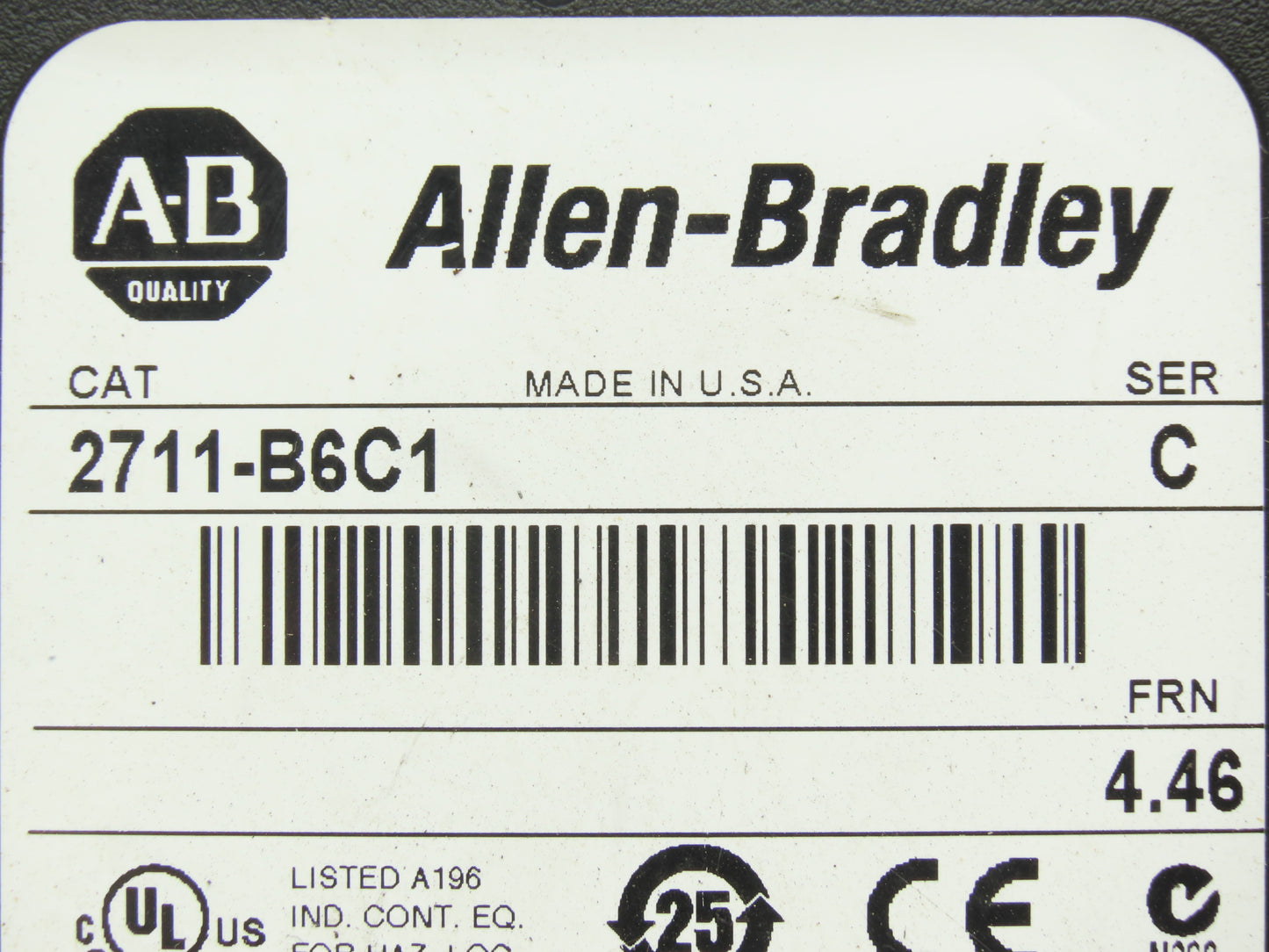 Allen Bradley 2711-B6C1 PanelView 600 HMI Control Panel Ser C FRN 4.46