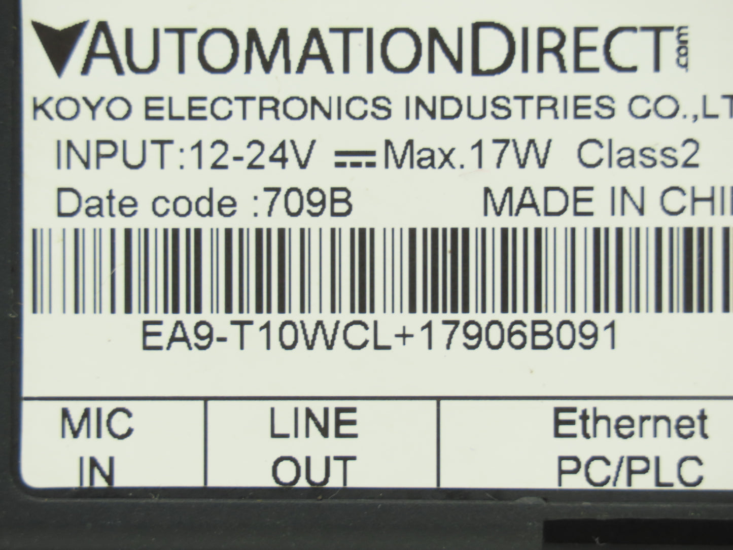 Automation Direct EA9-T10WCL+17906B091 Touch Screen HMI Control Panel 12-24vDC