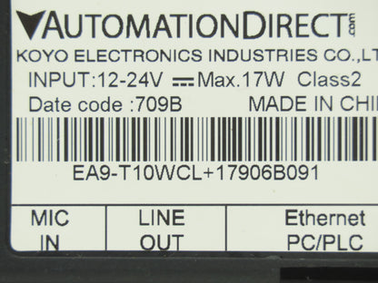 Automation Direct EA9-T10WCL+17906B091 Touch Screen HMI Control Panel 12-24vDC