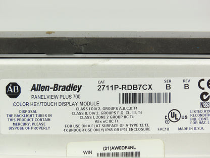 Allen Bradley 2711P-RDB7CX PanelView Plus 700 Operator Interface w/2711P-RP1