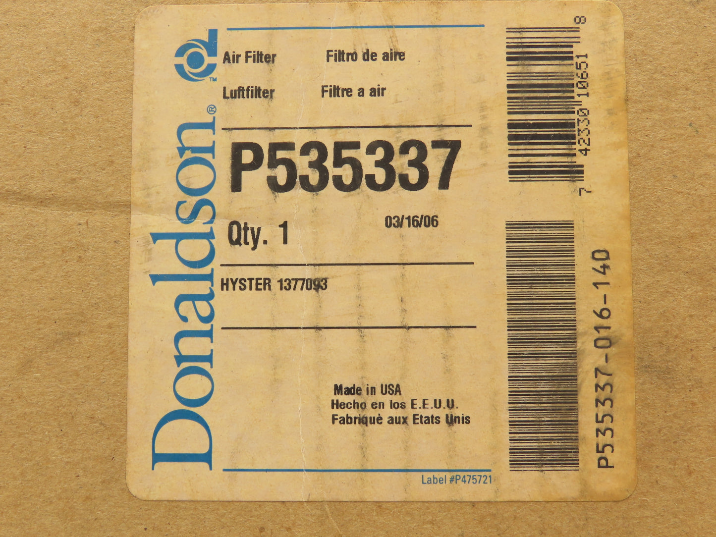 Donaldson P535337 Air Filter Primary W Cyclone Fins 14.5"L x 4" OD Lot of 2