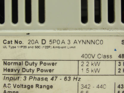 Allen Bradley 20AD5P0A3AYNNNC0 PowerFlex 70 Variable AC Drive VFD 3Hp 480V 3PH