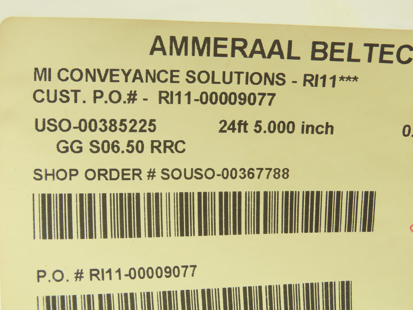 Ammeraal Beltech GG S06.50 RRC Green Conveyor Belt 5/8"W x 24' 5"L Endless XNBR