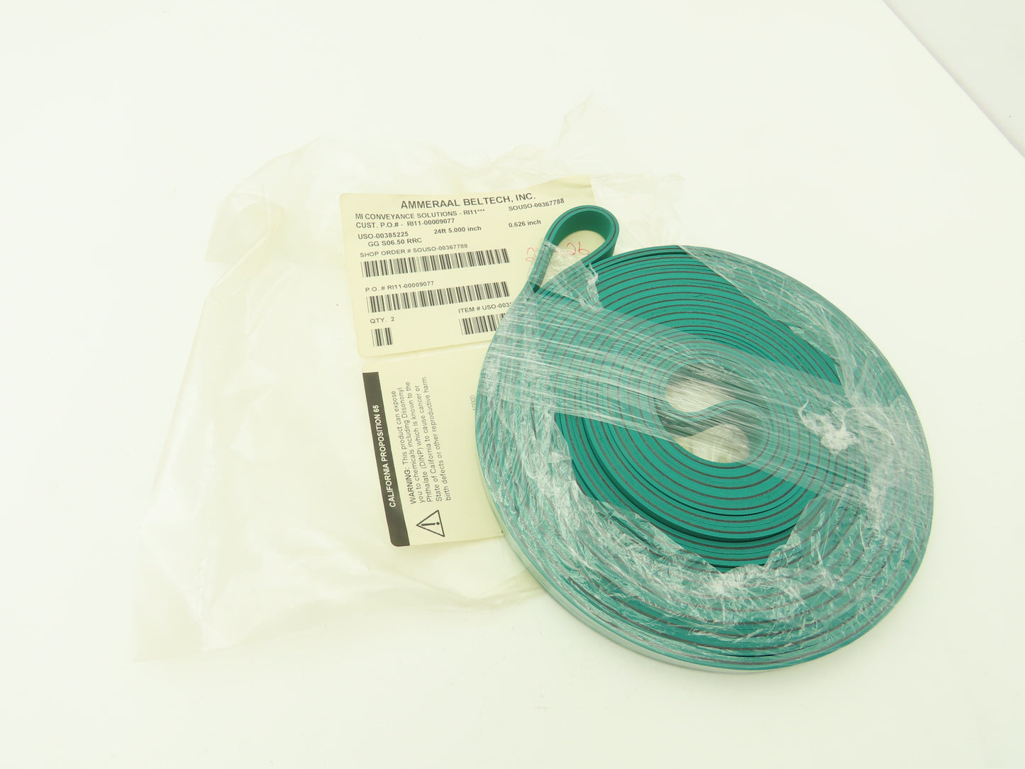 Ammeraal Beltech GG S06.50 RRC Green Conveyor Belt 5/8"W x 24' 5"L Endless XNBR