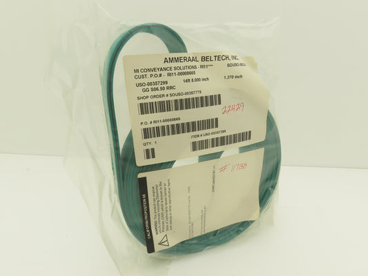 Ammeraal Beltech GG S06.50 RRC Green Conveyor Belt 1-3/8"W x 14' 8" Endless XNBR