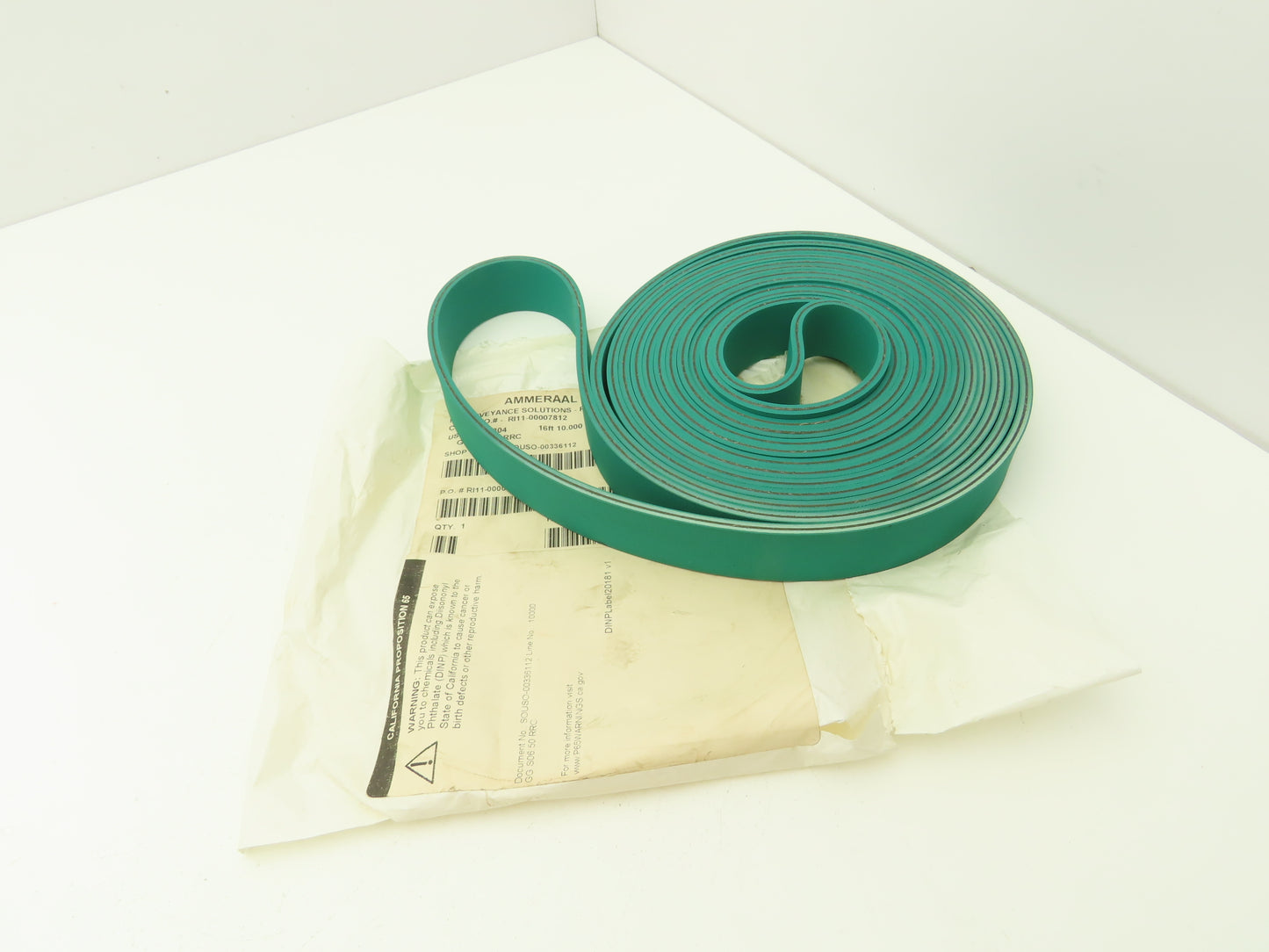 Ammeraal Beltech GG S06.50 RRC Green Conveyor Belt 1.252"W 16' 10" Endless XNBR