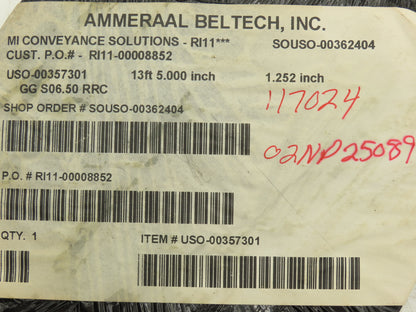 Ammeraal Beltech GG S06.50 RRC Green Conveyor Belt 1.252"W x 13' 5" Endless XNBR