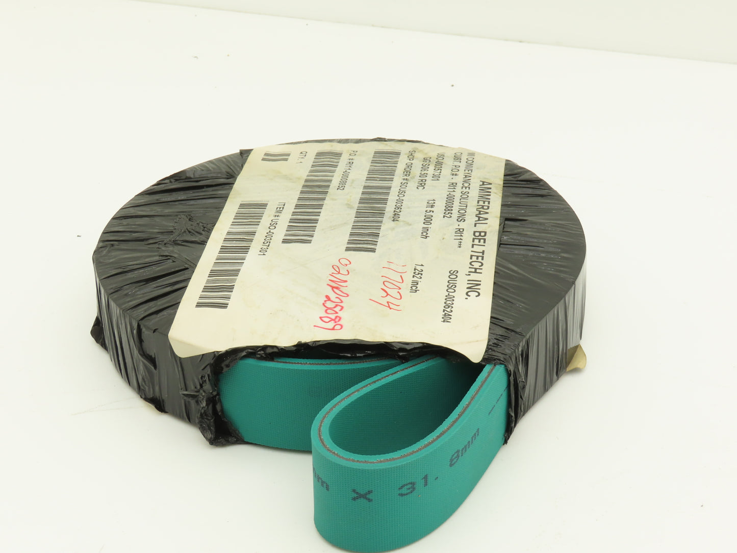 Ammeraal Beltech GG S06.50 RRC Green Conveyor Belt 1.252"W x 13' 5" Endless XNBR